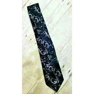 NWT ALFANI Mens BLACK WHITE GRAY Silver SILK Necktie Standard Length Tie